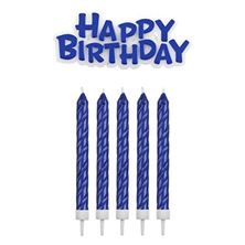 Picture of BLUE CANDLES AND PLAQUE happy birthday x 16 candles